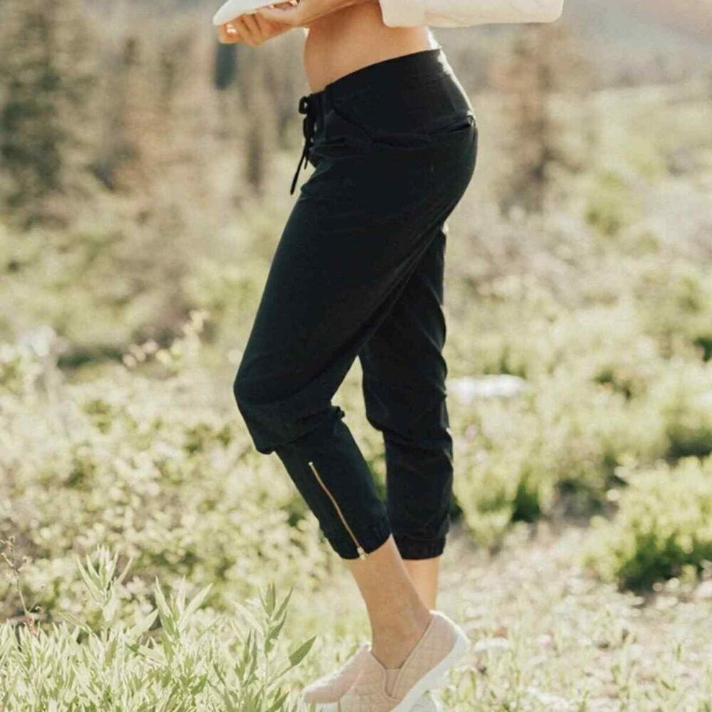 Albion Jetsetters Ankle Zip Pant Womens Large Petite L Black Jogger Pull On